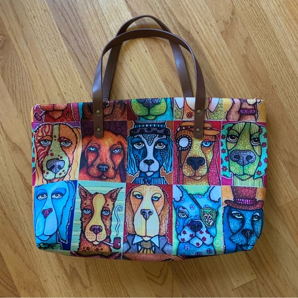 Colorful cartoon dog tote bag